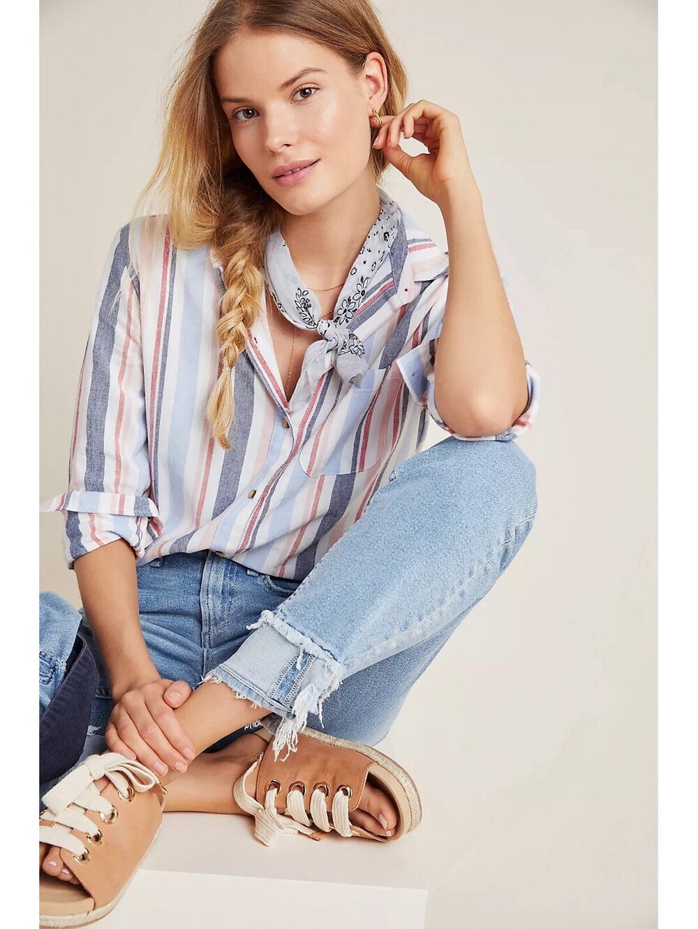 MAEVE by Anthropologie Chatham Striped Buttondown In Multi-X-Small Boho